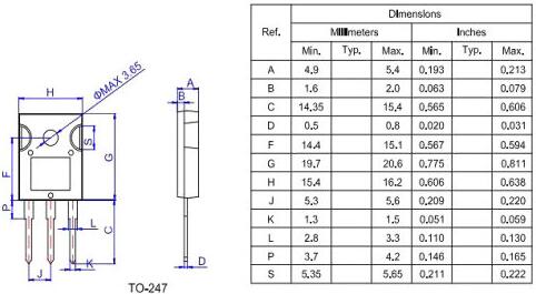 MOS管 TO-247封裝尺寸及外形說明-TO-247封裝型號參數-KIA MOS管