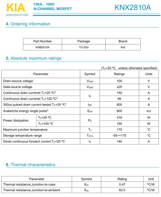 MOS管,KNX2810A,150A/100V