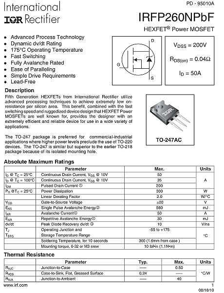 IRFP260,IRFP260參數(shù),50A/200V