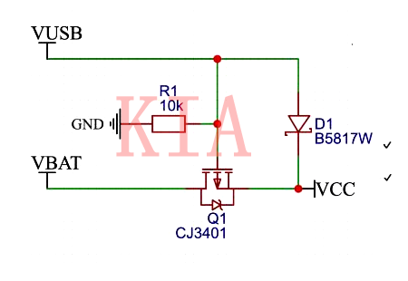 USB外接電源與鋰電池自動切換電路-KIA MOS管