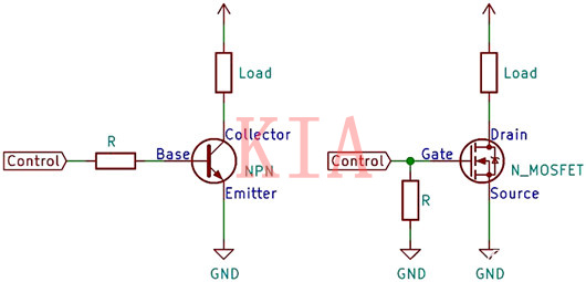 高邊、低邊晶體管開(kāi)關(guān)及電路解析 -KIA MOS管