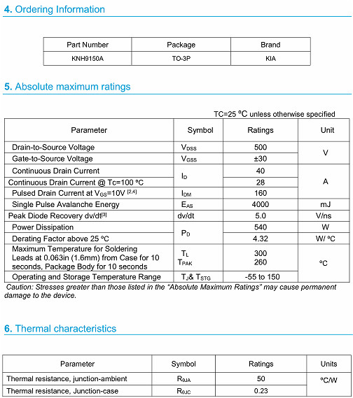 KNX9150A?MOS管 40A500V參數(shù)詳情 原廠直銷 價(jià)格優(yōu)勢-KIA MOS管