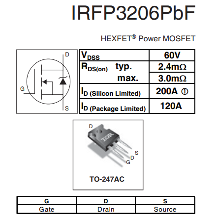 60v 200a,irfp3206場(chǎng)效應(yīng)管參數(shù),引腳